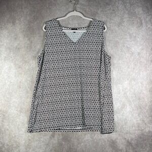 Talbots Tank Top Womens 2X White Black Geometric Floral V-Neck Stretch Career